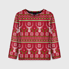 Детский лонгслив 3D с принтом Viral sweater в Новосибирске, 100% полиэстер | длинные рукава, круглый вырез горловины, полуприлегающий силуэт
 | deer | happy new year | new year | santa | защитный экран | корона | коронавирус | новогодний свитер | новый год | свитер | свитер с маской | свитер с оленями