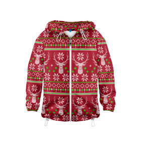 Детская ветровка 3D с принтом Viral sweater в Новосибирске, 100% полиэстер | подол и капюшон оформлены резинкой с фиксаторами, по бокам два кармана без застежек, один потайной карман на груди | Тематика изображения на принте: deer | happy new year | new year | santa | защитный экран | корона | коронавирус | новогодний свитер | новый год | свитер | свитер с маской | свитер с оленями
