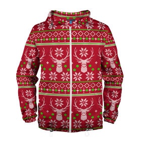 Мужская ветровка 3D с принтом Viral sweater в Новосибирске, 100% полиэстер | подол и капюшон оформлены резинкой с фиксаторами, два кармана без застежек по бокам, один потайной карман на груди | deer | happy new year | new year | santa | защитный экран | корона | коронавирус | новогодний свитер | новый год | свитер | свитер с маской | свитер с оленями