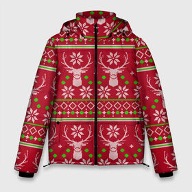 Мужская зимняя куртка 3D с принтом Viral sweater в Новосибирске, верх — 100% полиэстер; подкладка — 100% полиэстер; утеплитель — 100% полиэстер | длина ниже бедра, свободный силуэт Оверсайз. Есть воротник-стойка, отстегивающийся капюшон и ветрозащитная планка. 

Боковые карманы с листочкой на кнопках и внутренний карман на молнии. | Тематика изображения на принте: deer | happy new year | new year | santa | защитный экран | корона | коронавирус | новогодний свитер | новый год | свитер | свитер с маской | свитер с оленями