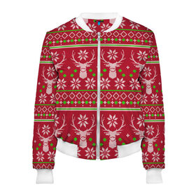 Женский бомбер 3D с принтом Viral sweater в Новосибирске, 100% полиэстер | застегивается на молнию, по бокам два кармана без застежек, мягкие манжеты, по низу бомбера и на воротнике — эластичная резинка | deer | happy new year | new year | santa | защитный экран | корона | коронавирус | новогодний свитер | новый год | свитер | свитер с маской | свитер с оленями