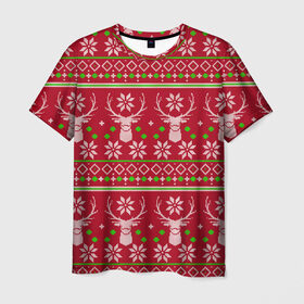 Мужская футболка 3D с принтом Viral sweater в Новосибирске, 100% полиэфир | прямой крой, круглый вырез горловины, длина до линии бедер | deer | happy new year | new year | santa | защитный экран | корона | коронавирус | новогодний свитер | новый год | свитер | свитер с маской | свитер с оленями