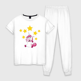 Женская пижама хлопок с принтом Stars в Новосибирске, 100% хлопок | брюки и футболка прямого кроя, без карманов, на брюках мягкая резинка на поясе и по низу штанин | арт | графика | единорог | пони | фэнтази