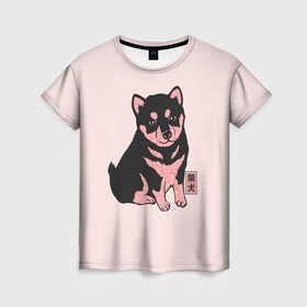 Женская футболка 3D с принтом Щенок Сиба-Ину в Новосибирске, 100% полиэфир ( синтетическое хлопкоподобное полотно) | прямой крой, круглый вырез горловины, длина до линии бедер | Тематика изображения на принте: милота | сиба ину | собака | шиба | щенок