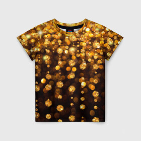 Детская футболка 3D с принтом ЗОЛОТЫЕ БЛЕСТКИ в Новосибирске, 100% гипоаллергенный полиэфир | прямой крой, круглый вырез горловины, длина до линии бедер, чуть спущенное плечо, ткань немного тянется | Тематика изображения на принте: gold | pattern | rain | блестки | блестящий | дождь | звезды | золото | красиво | новый год | праздник | снежинки | текстуры