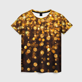 Женская футболка 3D с принтом ЗОЛОТЫЕ БЛЕСТКИ в Новосибирске, 100% полиэфир ( синтетическое хлопкоподобное полотно) | прямой крой, круглый вырез горловины, длина до линии бедер | gold | pattern | rain | блестки | блестящий | дождь | звезды | золото | красиво | новый год | праздник | снежинки | текстуры