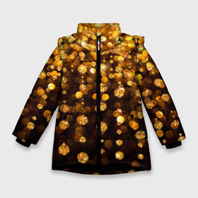 Зимняя куртка для девочек 3D с принтом ЗОЛОТЫЕ БЛЕСТКИ в Новосибирске, ткань верха — 100% полиэстер; подклад — 100% полиэстер, утеплитель — 100% полиэстер. | длина ниже бедра, удлиненная спинка, воротник стойка и отстегивающийся капюшон. Есть боковые карманы с листочкой на кнопках, утяжки по низу изделия и внутренний карман на молнии. 

Предусмотрены светоотражающий принт на спинке, радужный светоотражающий элемент на пуллере молнии и на резинке для утяжки. | gold | pattern | rain | блестки | блестящий | дождь | звезды | золото | красиво | новый год | праздник | снежинки | текстуры
