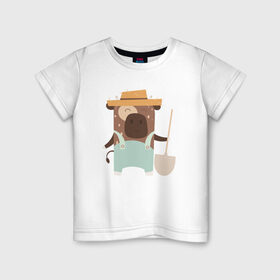 Детская футболка хлопок с принтом Бык садовник в Новосибирске, 100% хлопок | круглый вырез горловины, полуприлегающий силуэт, длина до линии бедер | 