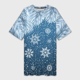 Платье-футболка 3D с принтом Снежное Настроенние в Новосибирске,  |  | елочные иголки | новый год | рисунок | снег | снежинки