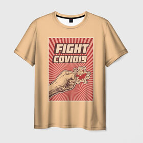Мужская футболка 3D с принтом FIght Covid19 в Новосибирске, 100% полиэфир | прямой крой, круглый вырез горловины, длина до линии бедер | борьба | ковид | коронавирус | самоизоляция