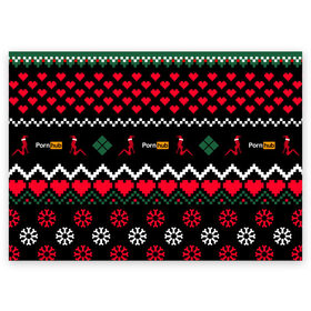 Поздравительная открытка с принтом PORN HUB в Новосибирске, 100% бумага | плотность бумаги 280 г/м2, матовая, на обратной стороне линовка и место для марки
 | 2021 | new year | новый 2021 год | новый год | поцелуй меня | с новым годом | свитер | свитер на новый год | сердечки