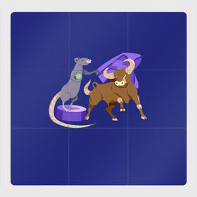 Магнитный плакат 3Х3 с принтом Крыса и бык в Новосибирске, Полимерный материал с магнитным слоем | 9 деталей размером 9*9 см | 2020 | 2021 | бык | вирус | коррида | крыса | мулета | новы год | подиум | противостояние | сильный | символы | хвост | хитрый