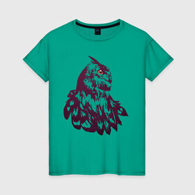 Женская футболка хлопок с принтом Сова в Новосибирске, 100% хлопок | прямой крой, круглый вырез горловины, длина до линии бедер, слегка спущенное плечо | бохо | индейцы | кельты | лес | оранжевый | перья | сказка | сова | филин | хиппи