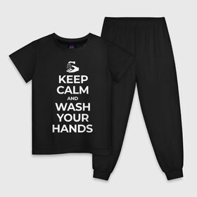Детская пижама хлопок с принтом Keep Calm and Wash Your Hands в Новосибирске, 100% хлопок |  брюки и футболка прямого кроя, без карманов, на брюках мягкая резинка на поясе и по низу штанин
 | keep calm | защита | коронавирус | мойте руки | самоизоляция | стоп ковид