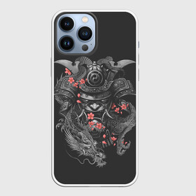 Чехол для iPhone 13 Pro Max с принтом Самурай и дракон в Новосибирске,  |  | cherry | flower petals | helmet | japan | katana | ronin | sakura | samurai | вишня | катана | лепестки цветка | ронин | сакура | самурай | шлем | япония