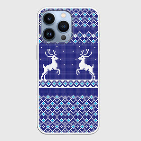 Чехол для iPhone 13 Pro с принтом Олени в Новосибирске,  |  | арт | вязаный рисунок | вязь | квадрат | квадраты | линии | линия | ночь | олени | олень | пиксели | пиксель | пиксельный рисунок | полоса | полосы | рисунок | рог | рога | снег | снежинка | снежинки
