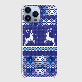 Чехол для iPhone 13 Pro Max с принтом Олени в Новосибирске,  |  | Тематика изображения на принте: арт | вязаный рисунок | вязь | квадрат | квадраты | линии | линия | ночь | олени | олень | пиксели | пиксель | пиксельный рисунок | полоса | полосы | рисунок | рог | рога | снег | снежинка | снежинки