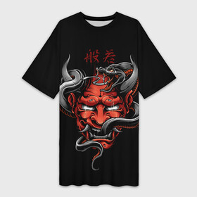 Платье-футболка 3D с принтом Хання в Новосибирске,  |  | 2077 | art | blood | cyber | cyberpunk | dead | death | demon | japan | mask | ninja | oni | samurai | shadow | shogun | tokyo | warior | арт | воин | война | демон | катана | кибер | киберпанк | кровь | маска | мертвый | ниндзя | путь | самурай