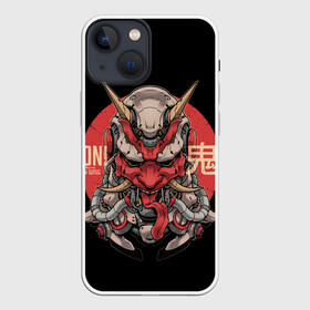 Чехол для iPhone 13 mini с принтом Cyber Oni Samurai в Новосибирске,  |  | 2077 | art | blood | cyber | cyberpunk | dead | death | demon | japan | mask | ninja | oni | samurai | shadow | shogun | tokyo | warior | арт | воин | война | демон | катана | кибер | киберпанк | кровь | маска | мертвый | ниндзя | путь | самурай