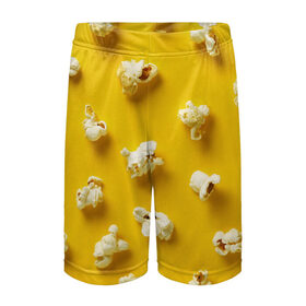 Детские спортивные шорты 3D с принтом Попкорн в Новосибирске,  100% полиэстер
 | пояс оформлен широкой мягкой резинкой, ткань тянется
 | Тематика изображения на принте: popcorn | воздушная | еда | кино | кинотеатр | кукуруза | кушать | попкорн | сладкий | соленый | сырный | хрустящий