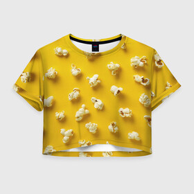 Женская футболка Crop-top 3D с принтом Попкорн в Новосибирске, 100% полиэстер | круглая горловина, длина футболки до линии талии, рукава с отворотами | popcorn | воздушная | еда | кино | кинотеатр | кукуруза | кушать | попкорн | сладкий | соленый | сырный | хрустящий