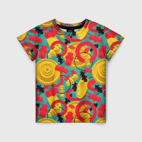 Детская футболка 3D с принтом Круглые 3д фигуры в Новосибирске, 100% гипоаллергенный полиэфир | прямой крой, круглый вырез горловины, длина до линии бедер, чуть спущенное плечо, ткань немного тянется | 3д | диски | круги | модный | паттерн | символы | узор | фигуры | цвет | шахматы | яркий