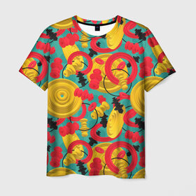 Мужская футболка 3D с принтом Круглые 3д фигуры в Новосибирске, 100% полиэфир | прямой крой, круглый вырез горловины, длина до линии бедер | Тематика изображения на принте: 3д | диски | круги | модный | паттерн | символы | узор | фигуры | цвет | шахматы | яркий