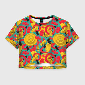 Женская футболка Crop-top 3D с принтом Круглые 3д фигуры в Новосибирске, 100% полиэстер | круглая горловина, длина футболки до линии талии, рукава с отворотами | 3д | диски | круги | модный | паттерн | символы | узор | фигуры | цвет | шахматы | яркий