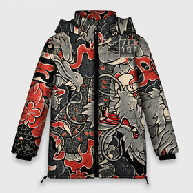 Женская зимняя куртка 3D с принтом Самурай (Якудза драконы) в Новосибирске, верх — 100% полиэстер; подкладка — 100% полиэстер; утеплитель — 100% полиэстер | длина ниже бедра, силуэт Оверсайз. Есть воротник-стойка, отстегивающийся капюшон и ветрозащитная планка. 

Боковые карманы с листочкой на кнопках и внутренний карман на молнии | буси | воины рыцари | драконы | сабурау | самурай | якудза