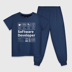 Детская пижама хлопок с принтом Software Developer в Новосибирске, 100% хлопок |  брюки и футболка прямого кроя, без карманов, на брюках мягкая резинка на поясе и по низу штанин
 | Тематика изображения на принте: качества | кодер | программист | разработчик | резюме | таланты | характеристика