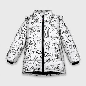 Зимняя куртка для девочек 3D с принтом DIE ANTWOORD в Новосибирске, ткань верха — 100% полиэстер; подклад — 100% полиэстер, утеплитель — 100% полиэстер. | длина ниже бедра, удлиненная спинка, воротник стойка и отстегивающийся капюшон. Есть боковые карманы с листочкой на кнопках, утяжки по низу изделия и внутренний карман на молнии. 

Предусмотрены светоотражающий принт на спинке, радужный светоотражающий элемент на пуллере молнии и на резинке для утяжки. | die antwoord | electro | hip hop | music | ninja | pattern | punk | techno | texture | йоланди | музыка | ниндзя | панк | рисунок | рэп | текстура | техно | тюдор | хип хоп | электро | юар