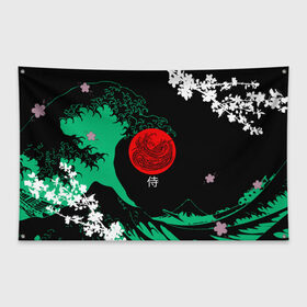 Флаг-баннер с принтом Japanese style в Новосибирске, 100% полиэстер | размер 67 х 109 см, плотность ткани — 95 г/м2; по краям флага есть четыре люверса для крепления | ninja | samurai | больгая волна | дракон | иероглиф | ниндзя | природа | самурай | япония | японское искусство
