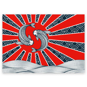 Поздравительная открытка с принтом Карпы Кои в Новосибирске, 100% бумага | плотность бумаги 280 г/м2, матовая, на обратной стороне линовка и место для марки
 | Тематика изображения на принте: бамбук | инь янь | карп | кои | рыба | узор | япония