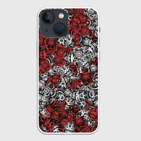Чехол для iPhone 13 mini с принтом Красные и Белые самураи в Новосибирске,  |  | bushido | samurai | белый | бусидо | воин | демон | красный | маска | паттерн | самурай | сёгун | япония