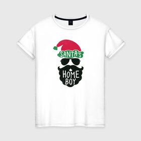 Женская футболка хлопок с принтом Santas Home Boy в Новосибирске, 100% хлопок | прямой крой, круглый вырез горловины, длина до линии бедер, слегка спущенное плечо | Тематика изображения на принте: 2020 | 2021 | christmas | happy | merry | new year | зима | новогодний | новогодняя | новогодняя маска | новый год | рождественский | рождество | снег