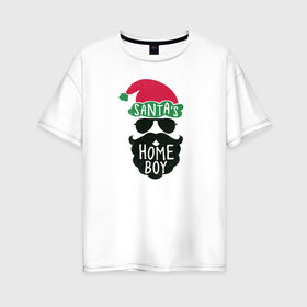 Женская футболка хлопок Oversize с принтом Santas Home Boy в Новосибирске, 100% хлопок | свободный крой, круглый ворот, спущенный рукав, длина до линии бедер
 | Тематика изображения на принте: 2020 | 2021 | christmas | happy | merry | new year | зима | новогодний | новогодняя | новогодняя маска | новый год | рождественский | рождество | снег