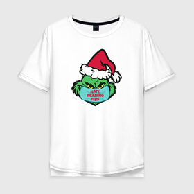 Мужская футболка хлопок Oversize с принтом Covid Grinch в Новосибирске, 100% хлопок | свободный крой, круглый ворот, “спинка” длиннее передней части | 2020 | 2021 | christmas | grinch | new year | гринч | зима | новогодняя | новогодняя маска | новый год | рождество | снег