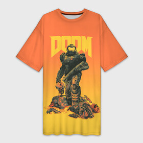Платье-футболка 3D с принтом Doom в Новосибирске,  |  | doom | doom eternal | fps | game | games | hell | shooter | shotgun | ад | дробовик | дум | думгай | игра | игры
