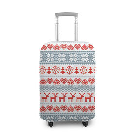 Чехол для чемодана 3D с принтом Новогодний пиксельный узор в Новосибирске, 86% полиэфир, 14% спандекс | двустороннее нанесение принта, прорези для ручек и колес | christmas | deer | hearts | new year | pattern | pixels | snowflakes | trees | елки | новый год | олени | пиксели | рождество | сердечки | снежинки | узор