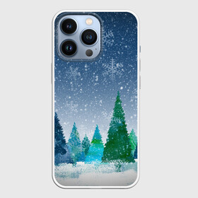 Чехол для iPhone 13 Pro с принтом Снежинки в лесу в Новосибирске,  |  | winter | елки | елки в лесу | зимний лес | новогодняя | новый год | снежинки