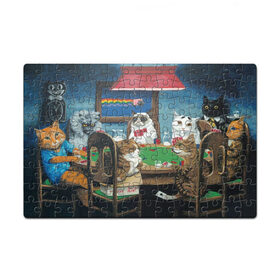 Пазл магнитный 126 элементов с принтом Коты играют в покер в Новосибирске, полимерный материал с магнитным слоем | 126 деталей, размер изделия —  180*270 мм | a friend in need | art | artist | bets | cards | cats | chips | cookie | gambling | games | memes | nyan cat | picture | poker | rainbow | азартные игры | друг познается в беде | искусство | картина | карты | котики | коты | котэ | мемы | нян кэт | печень