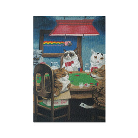 Обложка для паспорта матовая кожа с принтом Коты играют в покер в Новосибирске, натуральная матовая кожа | размер 19,3 х 13,7 см; прозрачные пластиковые крепления | a friend in need | art | artist | bets | cards | cats | chips | cookie | gambling | games | memes | nyan cat | picture | poker | rainbow | азартные игры | друг познается в беде | искусство | картина | карты | котики | коты | котэ | мемы | нян кэт | печень
