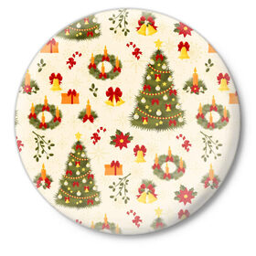 Значок с принтом С Новым Годом в Новосибирске,  металл | круглая форма, металлическая застежка в виде булавки | 2020 | 2021 | christmas | new year | бык | год быка | дед мороз | елка | зима | новый год | подарки | праздник | рождество | с новым годом | санта | свитер | снег | снежинки