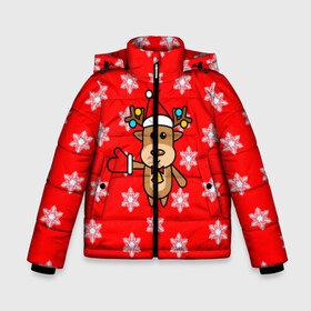 Зимняя куртка для мальчиков 3D с принтом Оленёнок в снежинках в Новосибирске, ткань верха — 100% полиэстер; подклад — 100% полиэстер, утеплитель — 100% полиэстер | длина ниже бедра, удлиненная спинка, воротник стойка и отстегивающийся капюшон. Есть боковые карманы с листочкой на кнопках, утяжки по низу изделия и внутренний карман на молнии. 

Предусмотрены светоотражающий принт на спинке, радужный светоотражающий элемент на пуллере молнии и на резинке для утяжки | 2021 | 2021 год быка | happy new year | new year | new year 2021 | бык | год быка | дохлая мышь | качок | крыса | мышцы | мышь | надпись | новый год | новый год 2021 | рога | рождество 2021
