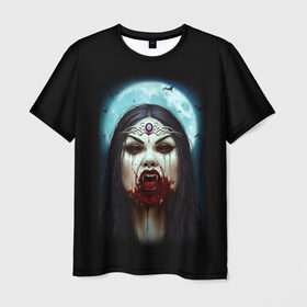 Мужская футболка 3D с принтом Королева Вампиров в Новосибирске, 100% полиэфир | прямой крой, круглый вырез горловины, длина до линии бедер | Тематика изображения на принте: 666 | blood | dracula | horror | inside | queen | scream | vampire | вампир | внутри | дракула | древний | королева | крик | кровь | луна | полнолуние | ужасы | хоррор