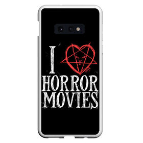 Чехол для Samsung S10E с принтом I Love Horror Movies в Новосибирске, Силикон | Область печати: задняя сторона чехла, без боковых панелей | 666 | blood | dracula | horror | i | inside | love | movies | pentagram | scream | vampire | вампир | внутри | дракула | древний | крик | кровь | люблю | пентаграмма | ужасы | фильмы | хоррор | я