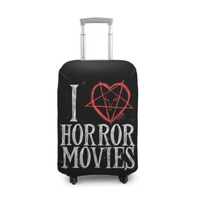 Чехол для чемодана 3D с принтом I Love Horror Movies в Новосибирске, 86% полиэфир, 14% спандекс | двустороннее нанесение принта, прорези для ручек и колес | 666 | blood | dracula | horror | i | inside | love | movies | pentagram | scream | vampire | вампир | внутри | дракула | древний | крик | кровь | люблю | пентаграмма | ужасы | фильмы | хоррор | я