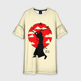 Детское платье 3D с принтом Japan samurai в Новосибирске, 100% полиэстер | прямой силуэт, чуть расширенный к низу. Круглая горловина, на рукавах — воланы | boy | japan style | japanese aesthetics | ninja | samurai | воин | иероглифы | катана | красная луна | меч | ниндзя | рыцарь | самурай | солдат | харакири | черный самурай | япония | японская анимация | японская эстетика