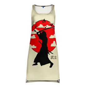 Платье-майка 3D с принтом Japan samurai в Новосибирске, 100% полиэстер | полуприлегающий силуэт, широкие бретели, круглый вырез горловины, удлиненный подол сзади. | boy | japan style | japanese aesthetics | ninja | samurai | воин | иероглифы | катана | красная луна | меч | ниндзя | рыцарь | самурай | солдат | харакири | черный самурай | япония | японская анимация | японская эстетика