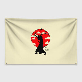 Флаг-баннер с принтом Japan samurai в Новосибирске, 100% полиэстер | размер 67 х 109 см, плотность ткани — 95 г/м2; по краям флага есть четыре люверса для крепления | boy | japan style | japanese aesthetics | ninja | samurai | воин | иероглифы | катана | красная луна | меч | ниндзя | рыцарь | самурай | солдат | харакири | черный самурай | япония | японская анимация | японская эстетика